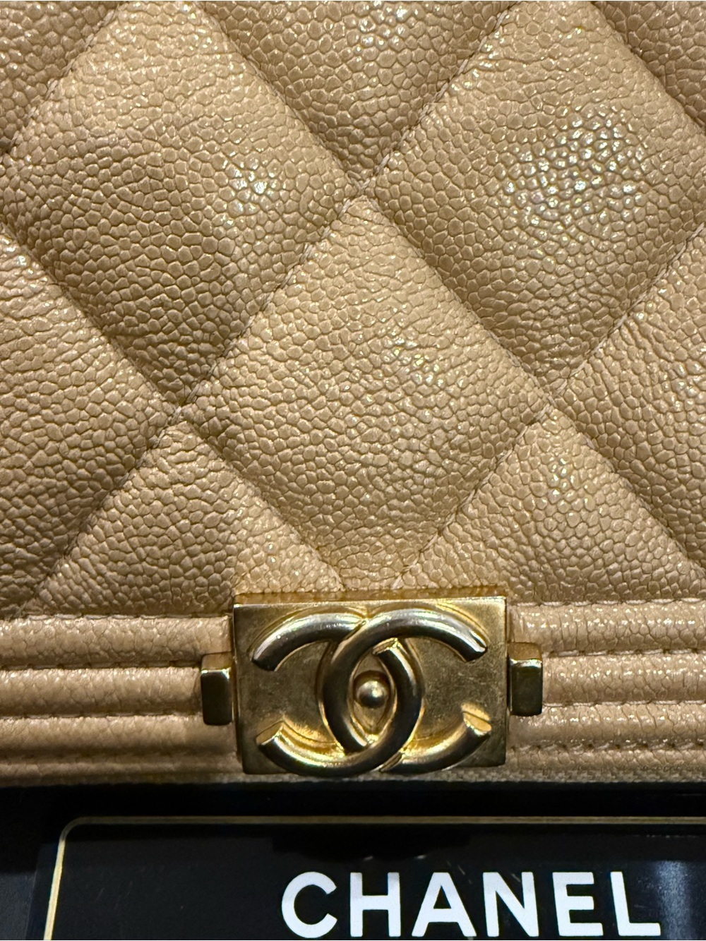 Chanel Boy Beige Quilted Caviar Leather Chain Shoulder Crossbody Bag - Picture 5 of 11